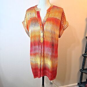 Cocomo Size 2X Blouse Tunic Dress Cover-Up Stretchy Jersey Knit Orange Zig Zag